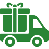 Green delivery truck icon with a gift on the roof